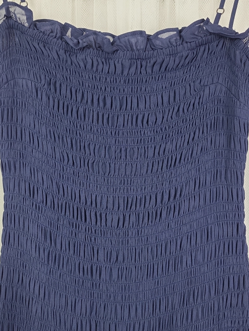 J. Crew Collection Smocked Chiffon Navy Maxi Dress with Spaghetti Straps. Size 8 - Picture 5 of 12